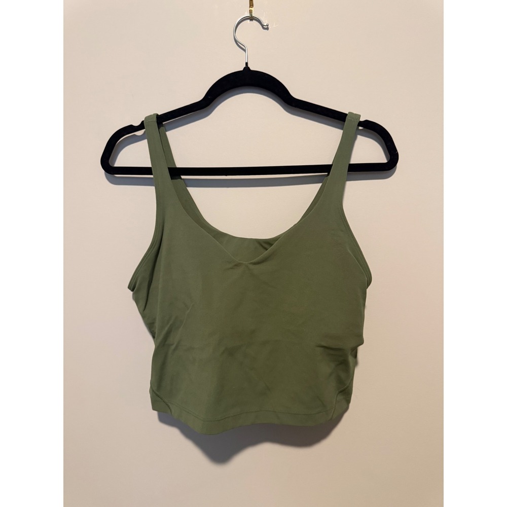 Lululemon Align Tank Top Olive Green Nulu Cropped Yoga Bra Cup Size 12